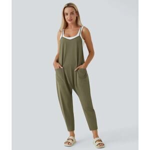 HALARA Olive Green and White Relaxed Jumpsuit Romper